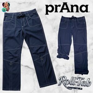 prAna Women's Medium Pants Blue Convertible Roll Tab Zion Stretch Hike Straight